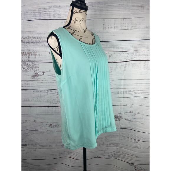 Chicos 1 Top Womens M Blue Deanna Pleat Sleeveless Tank Mixed Media Cotton Modal - Picture 3 of 11